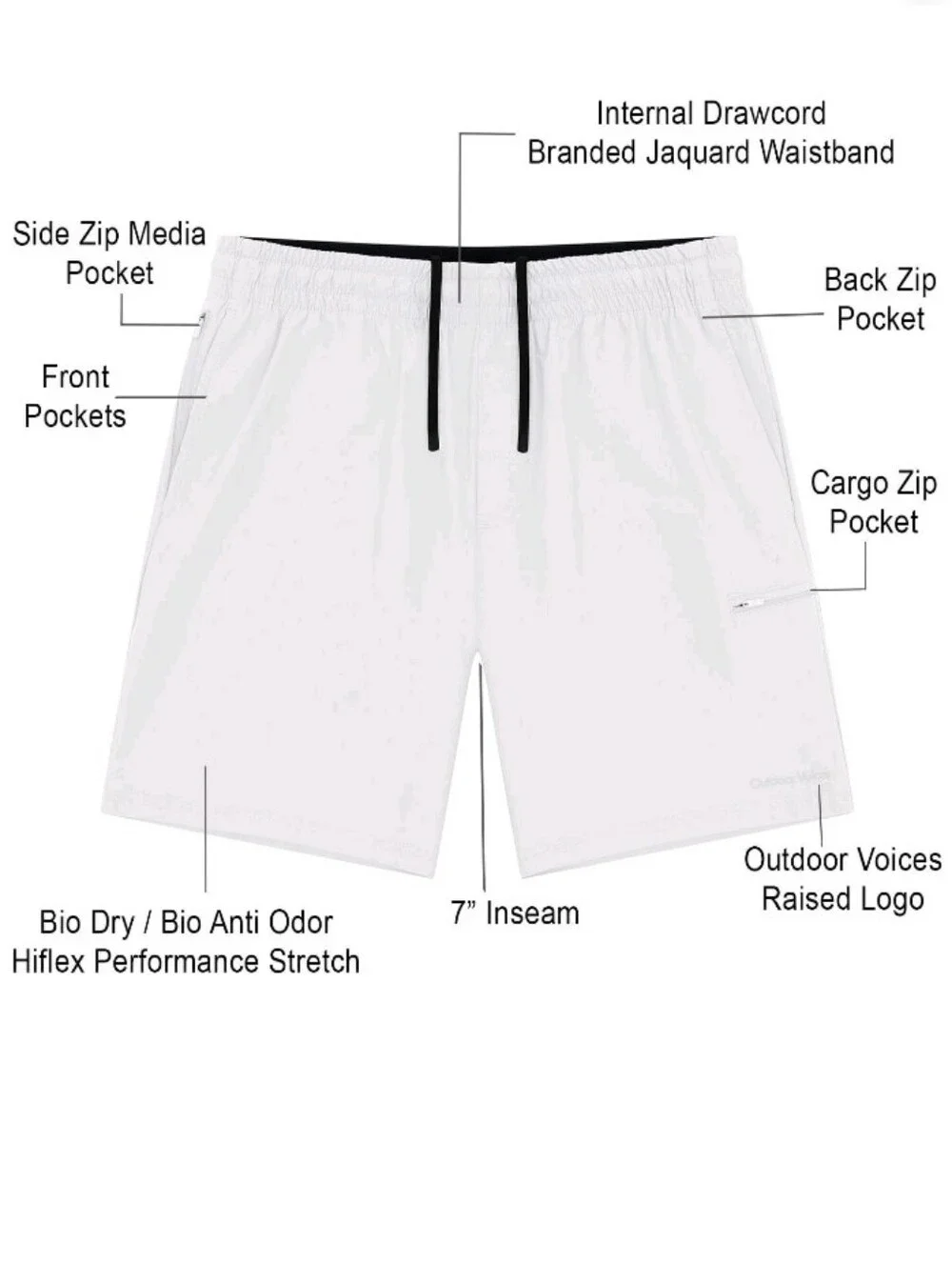 Outdoor Voices Men's HiFlex Shorts Light Grey Size Large NWT
